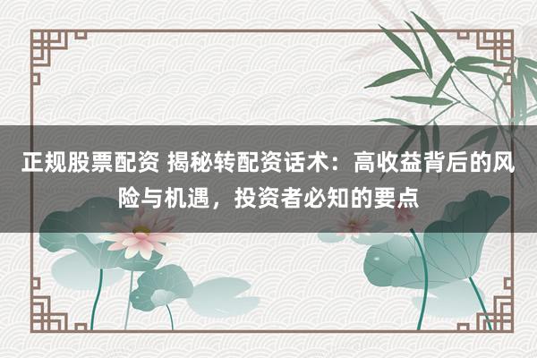 正规股票配资 揭秘转配资话术：高收益背后的风险与机遇，投资者必知的要点